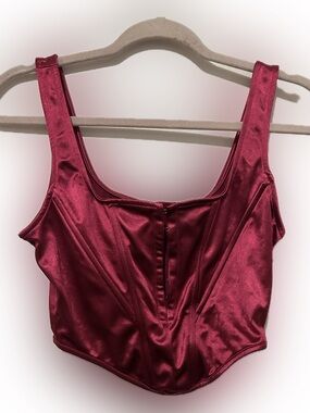 Satin Burgundy Crop Top - Women's Corset-Style Bustier